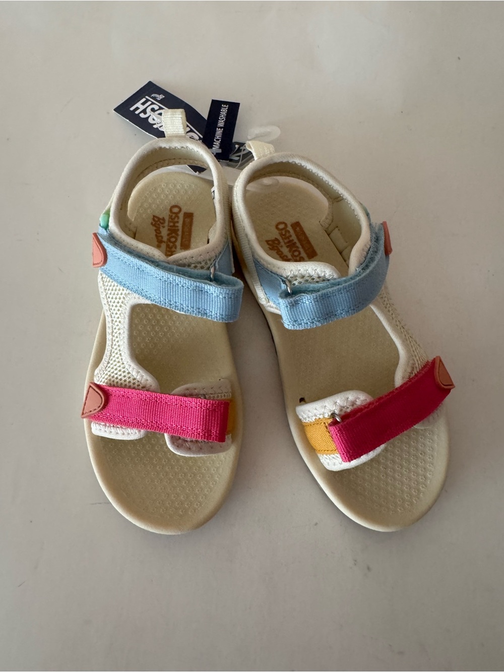 OshKosh B'gosh Sandals with adjustable Pink and Blue  Straps. Washable. Size: 12